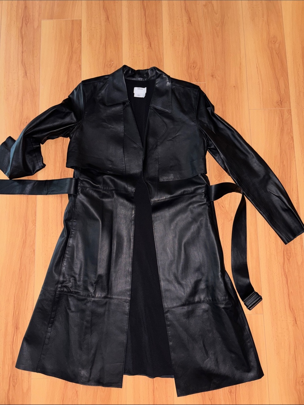 DKNY Black Leather Trench Coat - Picture 8 of 8